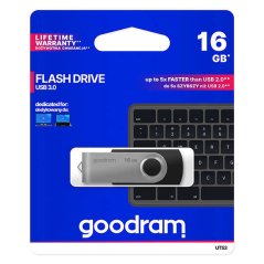 Goodram USB flash disk, USB 3.0, 16GB, UTS3, černý, s otočnou krytkou
